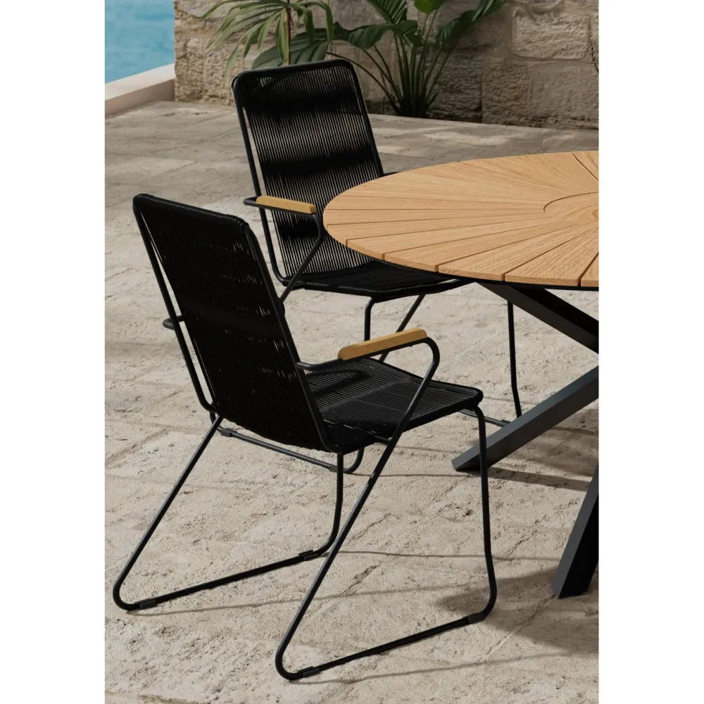 Discount Ruokailuryhmä ulos , musta Mexico-pöytä Ø140cm + 4 mustaa Bois-tuolia Ruokailuryhmät Ulos