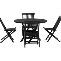 Discount Ruokailuryhmä ulos , musta Kenya-pöytä Ø120cm + 4 mustaa Kenya-tuolia Ruokailuryhmät Ulos