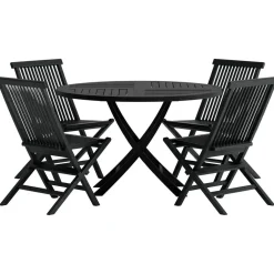 Discount Ruokailuryhmä ulos , musta Kenya-pöytä Ø120cm + 4 mustaa Kenya-tuolia Ruokailuryhmät Ulos