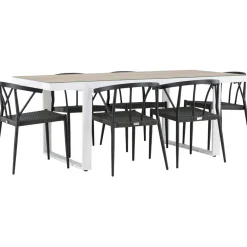 Ruokailuryhmä , 200x90cm, beige/valkoinen Merlo-pöytä + 6 mustaa Stina-tuolia*Venture Home Hot