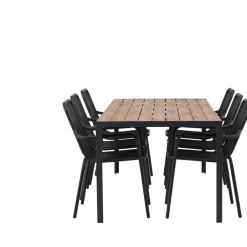 Hot Ruokailuryhmä , 200x90cm ruskea/musta Break-pöytä + 6 mustaa Peking-tuolia Ruokailuryhmät Ulos
