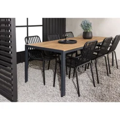 Hot Ruokailuryhmä , 200x90cm ruskea/musta Break-pöytä + 6 mustaa Peking-tuolia Ruokailuryhmät Ulos