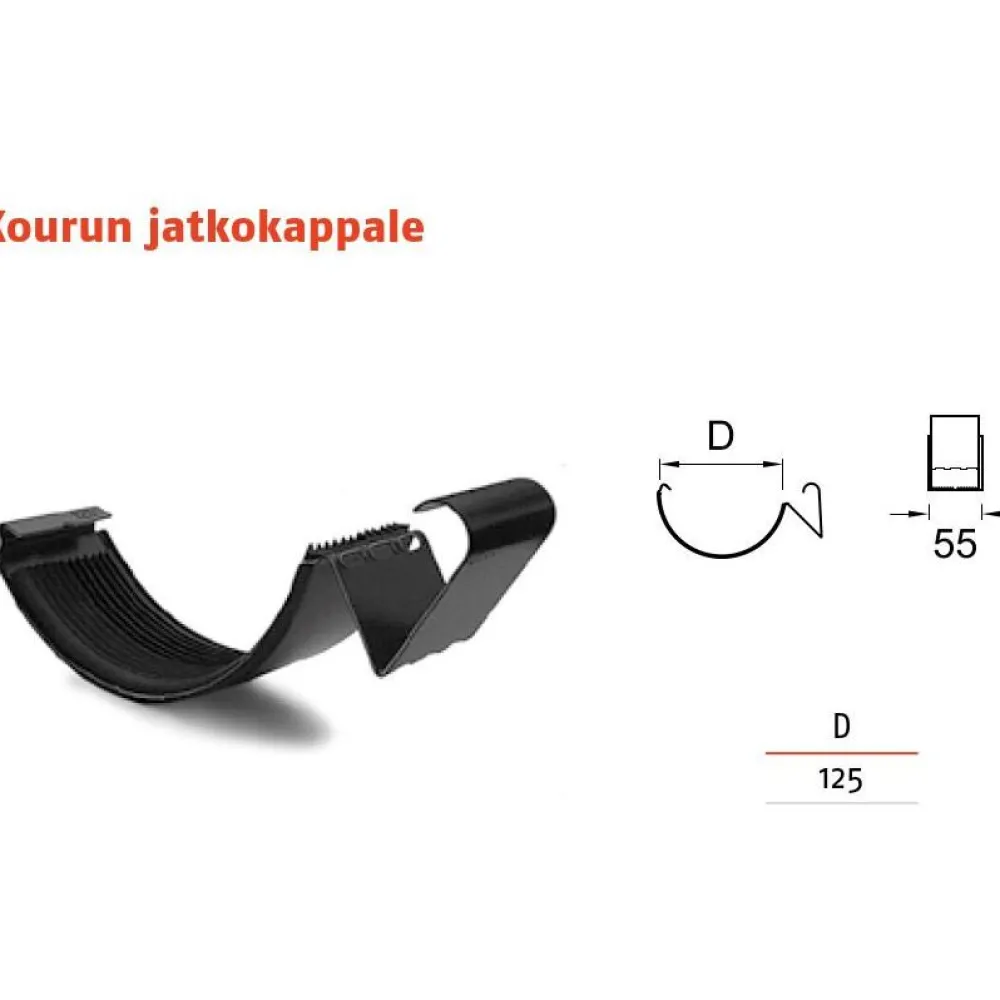 Sadevesijärjestelmä puolipyöreä: kourun jatkokappale ø125mm kourulle, eri värejä*Ruukki Sale