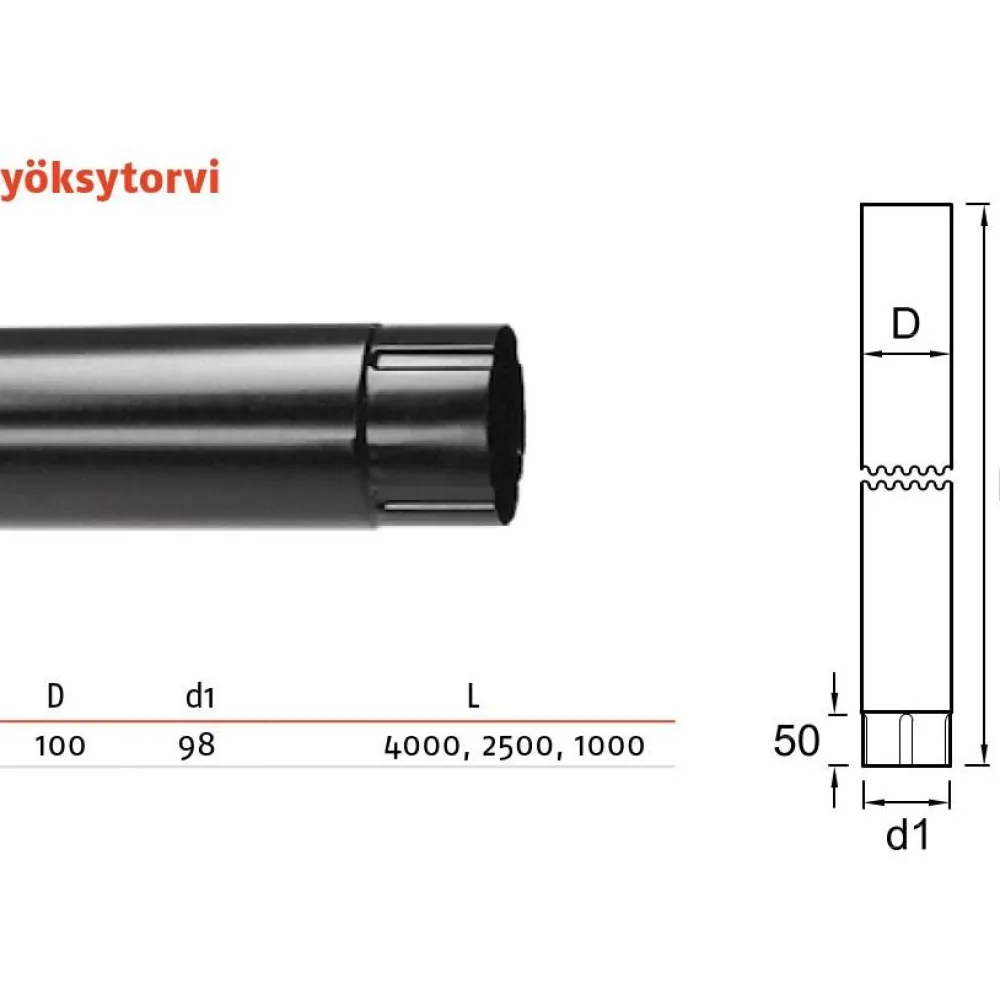 Sadevesijärjestelmä puolipyöreä: syöksytorvi pyöreä 1.0m ø100mm, eri värejä*Ruukki New