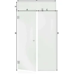 Saunan lasiseinä Glass, ovi, iso lisäpala, korkea ikkuna, saranat sivulla, vasen*Andres