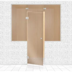 Outlet Saunan lasiseinä Glass, ovi, lisäpala ja kaksi ikkunaa, saranat keskellä, vasen Saunan Lasiseinät