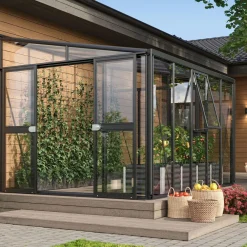 Seinäkasvihuone Helena, lasi/polykarbonaatti, musta, eri kokoja*Vitavia Outlet
