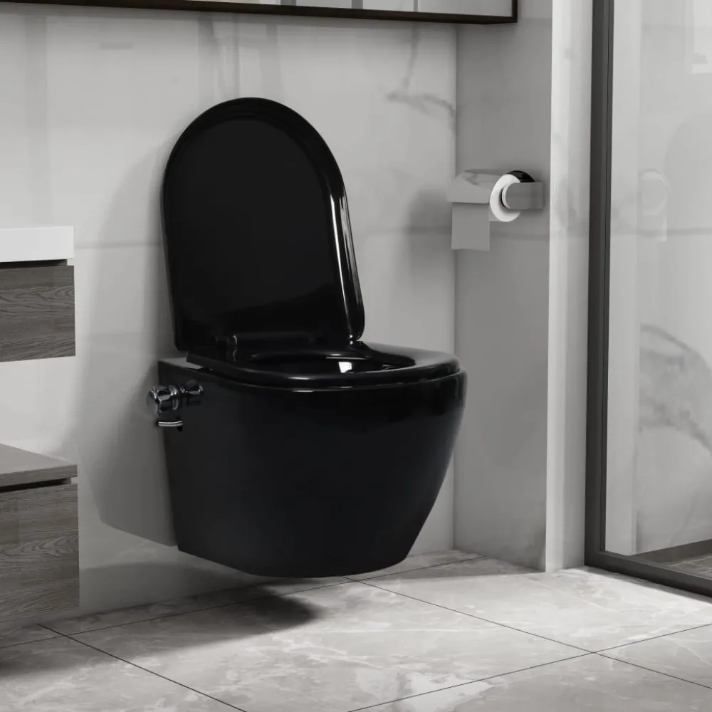 Seinäkiinnitettävä reunaton WC/bidee keramiikka musta*FinePRICE Discount