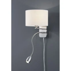 Seinävalaisin Round 200x250x285 mm LED-lukuvalolla valkoinen/harjattu teräs*Trio Hot