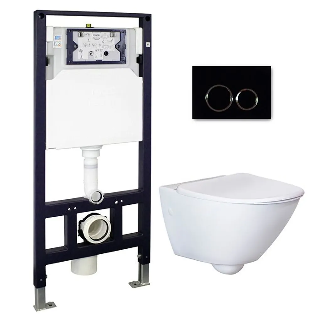 Seinä WC-paketti Spola, täydellinen, musta painike*Bathlife Best