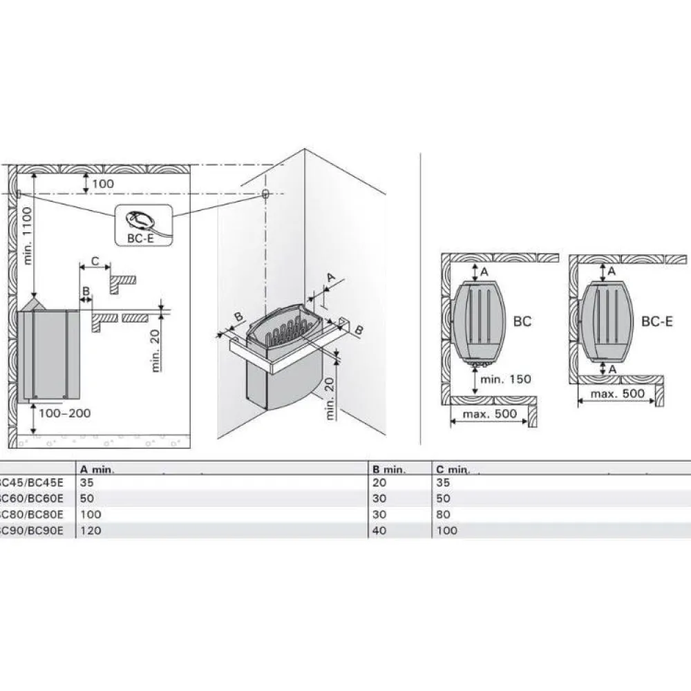 Sähkökiuas Vega BC60 6 kW 5-8 m³ kiinteä ohjaus*Harvia Discount