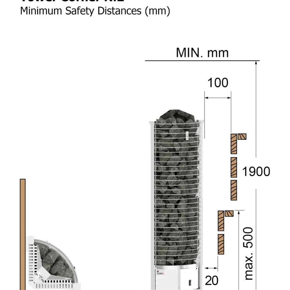 Sale Sähkökiuas Tower Corner Ni2 6 kW 5-8 m³ erillinen ohjaus Sähkökiukaat