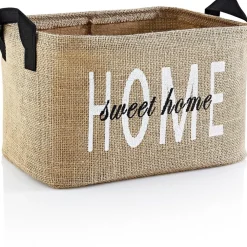 Säilytyskori Home Sweet Home, 30x22x18cm, vaaleanruskea*Linento