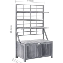 Säilytyslaatikko säleiköllä harmaa 99x55x160cm, akaasiapuu*FinePRICE New