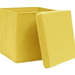 Säilytyslaatikot kansilla 10 kpl 28x28x28 cm keltainen*FinePRICE New