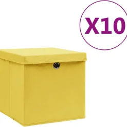Säilytyslaatikot kansilla 10 kpl 28x28x28 cm keltainen*FinePRICE New