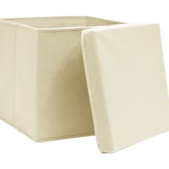 Säilytyslaatikot kansilla 4 kpl 28x28x28 cm kerma*FinePRICE Outlet