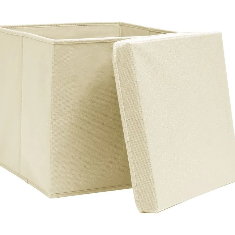 Säilytyslaatikot kansilla 4 kpl 28x28x28 cm kerma*FinePRICE Outlet