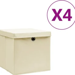Säilytyslaatikot kansilla 4 kpl 28x28x28 cm kerma*FinePRICE Outlet