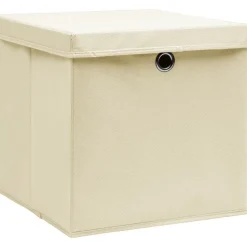 Säilytyslaatikot kansilla 4 kpl 28x28x28 cm kerma*FinePRICE Outlet