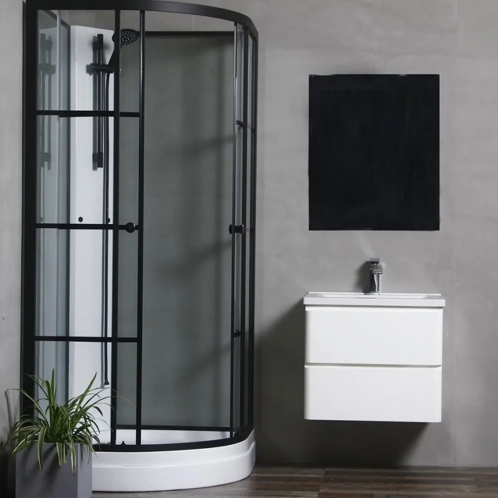 Suihkukaappi Betrakta 800x800 mm pyöreä musta kehys valkoinen suihkuseinä*Bathlife