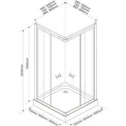 Suihkunurkka Alan 700x700x1850 valkoinen profiili karkaistu turvalasi kuviolasi*Interia Discount