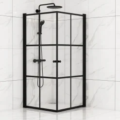 Best Suihkunurkka Tiana Black, 900x900x1900mm, kaksi ovea, kirkas lasi, musta profiili Suihkukulmat