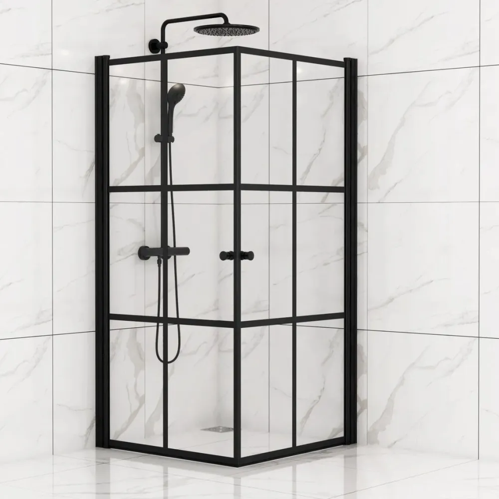 Best Suihkunurkka Tiana Black, 900x900x1900mm, kaksi ovea, kirkas lasi, musta profiili Suihkukulmat
