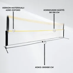 Sale Sulkapalloverkko Korkeus Säädettävä, sis. kantolaukku ja maakiilat, 500x80 cm Urheiluvälineet