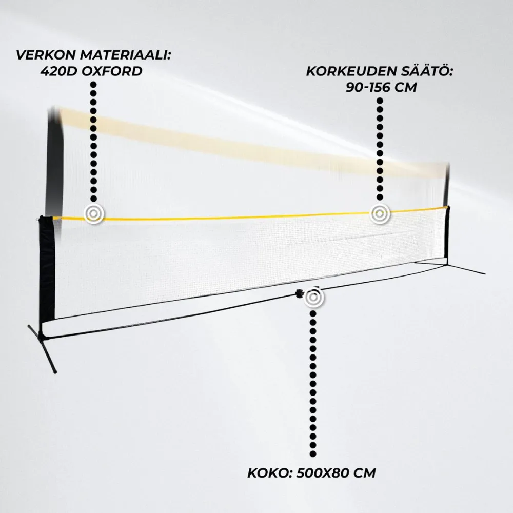 Sale Sulkapalloverkko Korkeus Säädettävä, sis. kantolaukku ja maakiilat, 500x80 cm Urheiluvälineet