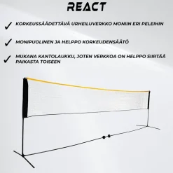 Sale Sulkapalloverkko Korkeus Säädettävä, sis. kantolaukku ja maakiilat, 500x80 cm Urheiluvälineet