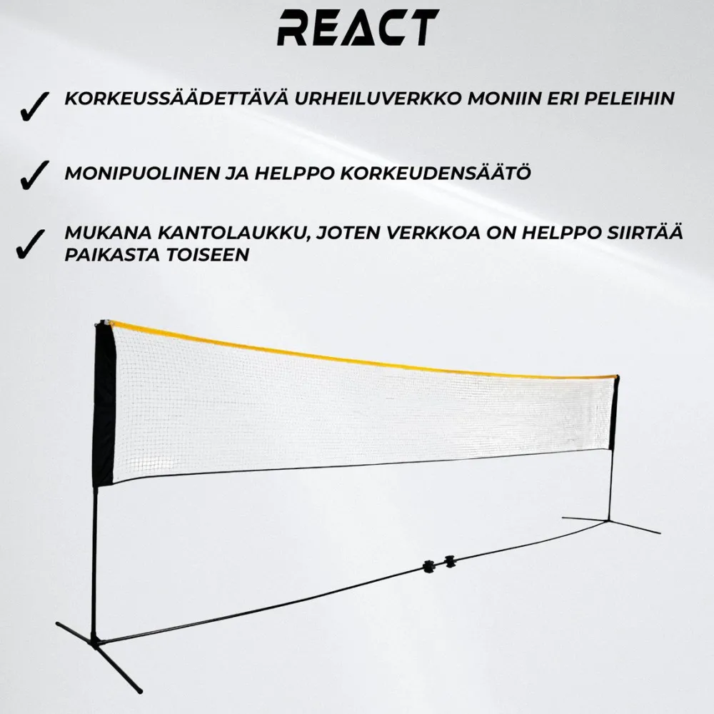 Sale Sulkapalloverkko Korkeus Säädettävä, sis. kantolaukku ja maakiilat, 500x80 cm Urheiluvälineet