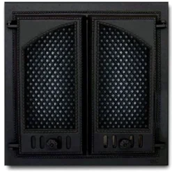 Takkaluukku 404, 2-ovinen puoliholvikaari, 410x410mm, kipinäverkoilla Takkaluukut