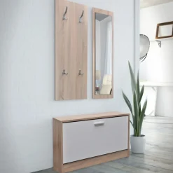 Tammi ja valkoinen 3-in-1 puinen kenkäkaappisarja*FinePRICE Online
