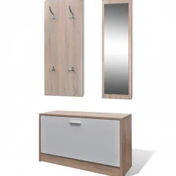 Tammi ja valkoinen 3-in-1 puinen kenkäkaappisarja*FinePRICE Online