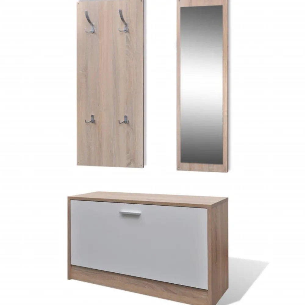 Tammi ja valkoinen 3-in-1 puinen kenkäkaappisarja*FinePRICE Online