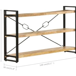 3-tasoinen kirjahylly, 140x30x80 cm, täysi mangopuu*FinePRICE Online