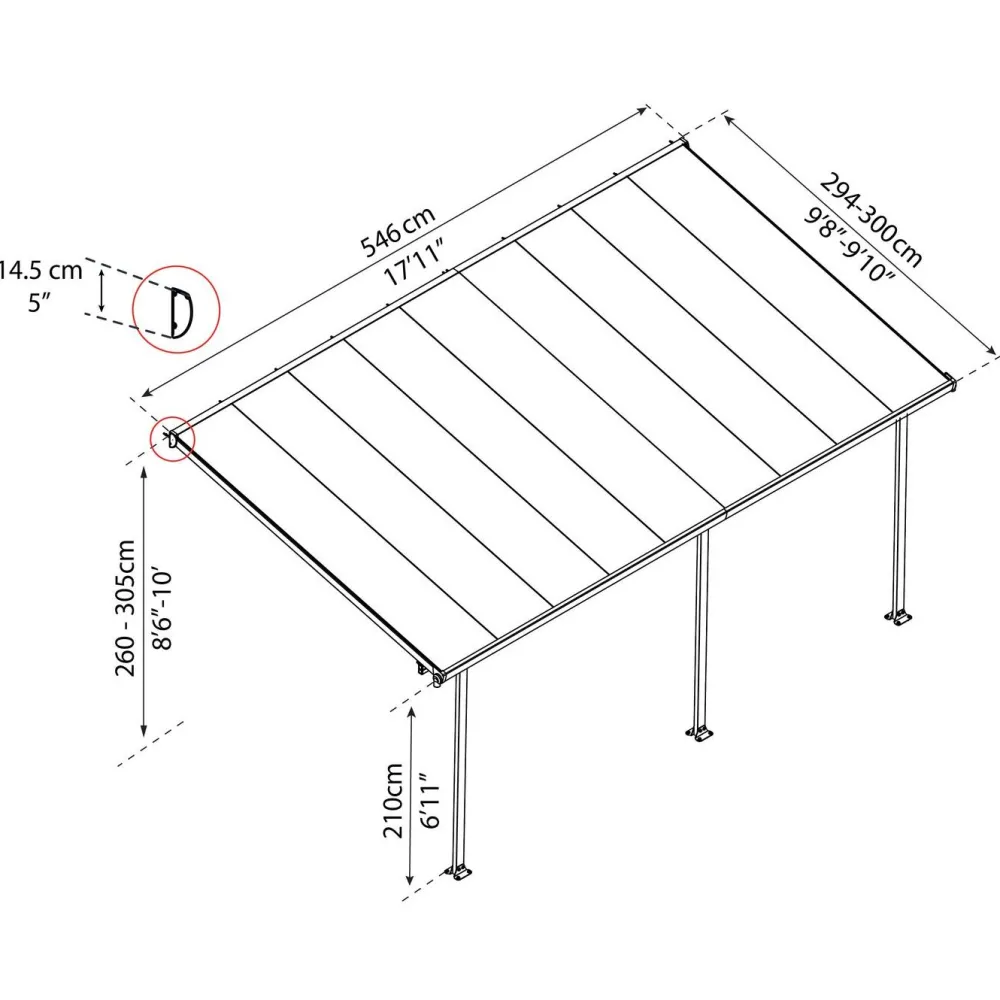 Terassikatos Feria 3 x 5,5 m valkoinen/kirkas*Palram-Canopia Hot