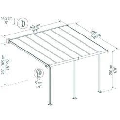 Terassikatos Olympia 3x4,25 m harmaa/pronssi*Palram-Canopia Sale