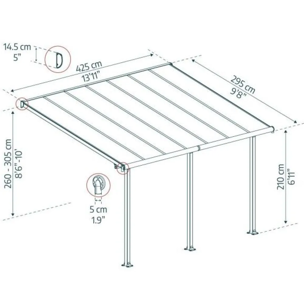 Terassikatos Olympia 3x4,25 m harmaa/pronssi*Palram-Canopia Sale