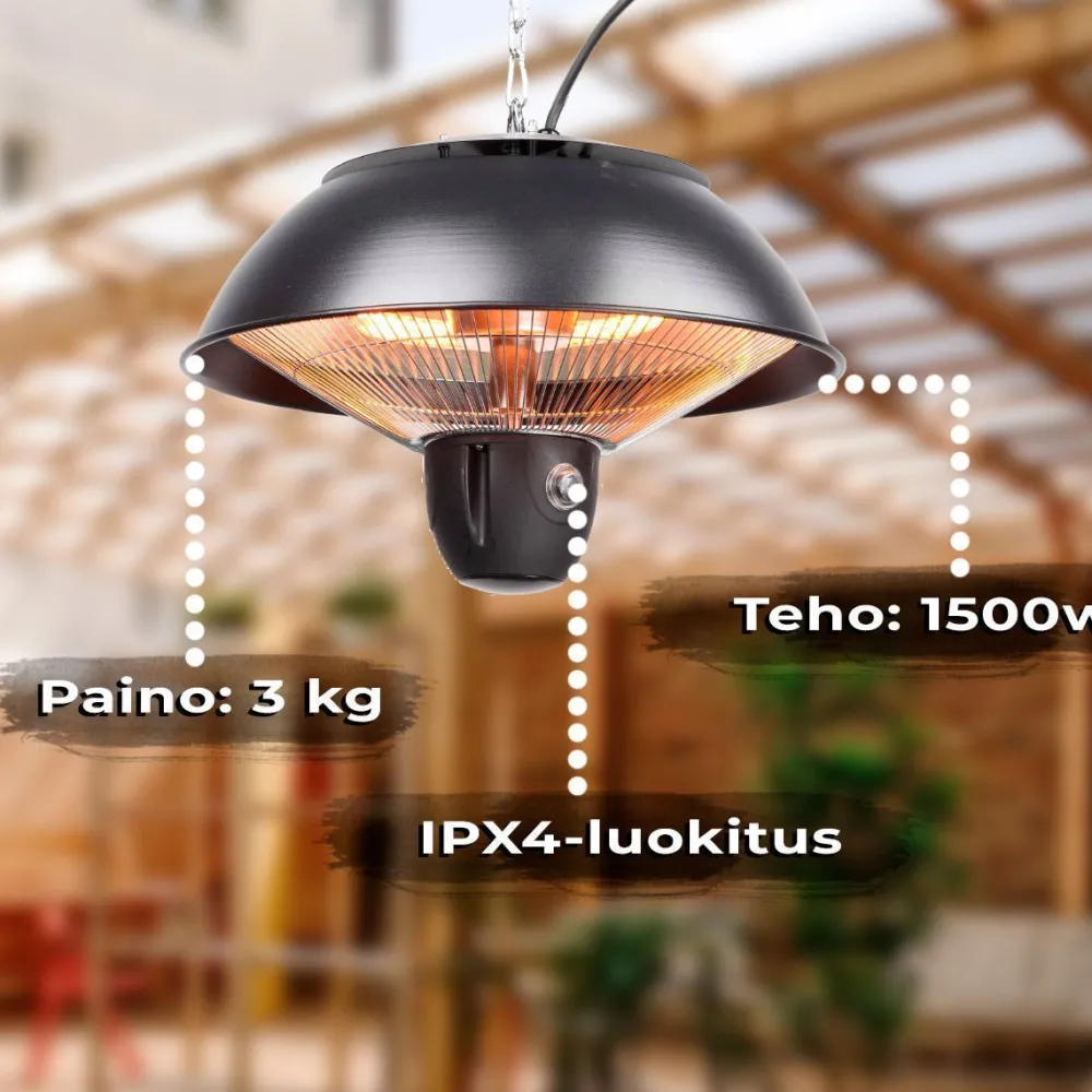 Terassilämmitin kattoon 1500W etäohjaus, musta*Fornorth New