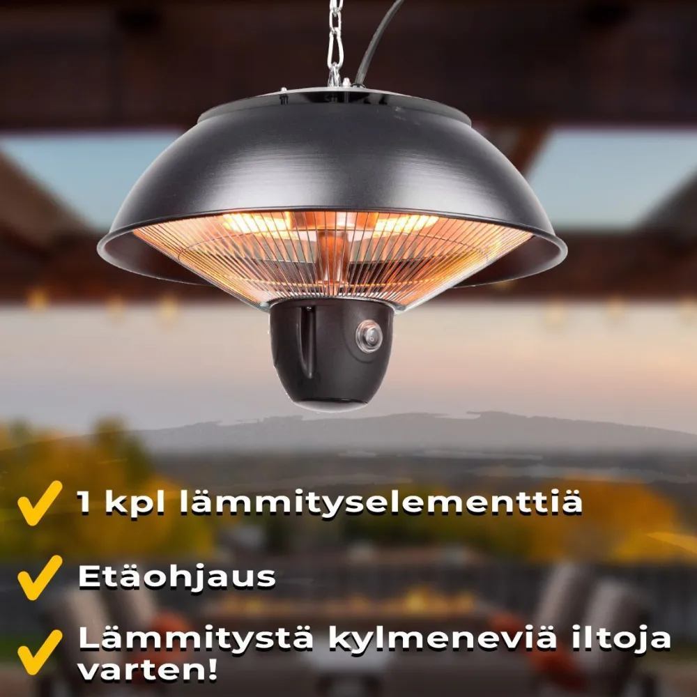 Terassilämmitin kattoon 1500W etäohjaus, musta*Fornorth New