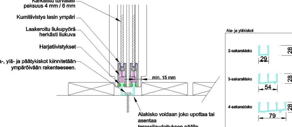 Terassin lasiliukuovi , 3-os., valkoinen, kirkas lasi, mittatilaus*Keraplast Best