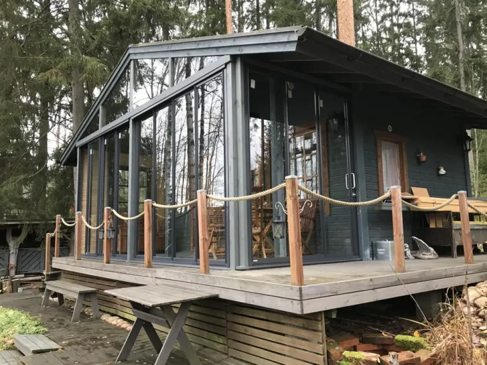 Terassin lasiliukuovi , 4-os., harmaa, kirkas lasi, mittatilaus*Keraplast New