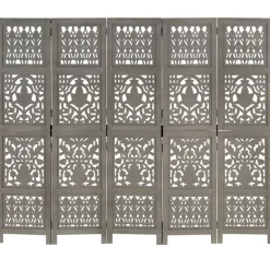 Tilanjakaja 5-paneelinen harmaa 200x165 cm täysi mangopuu (85333)*FinePRICE Best