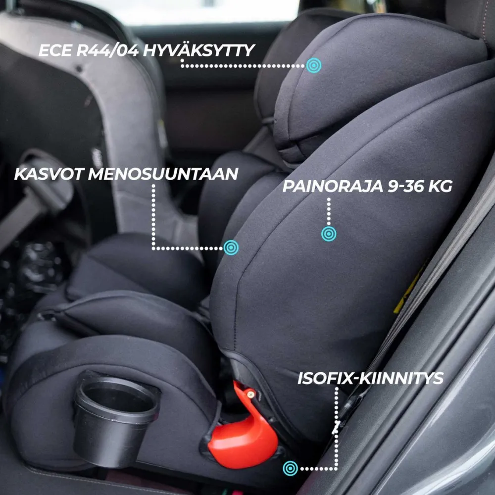 Turvaistuin ISOFIX 9-36 kg Black edition*Kikid Clearance