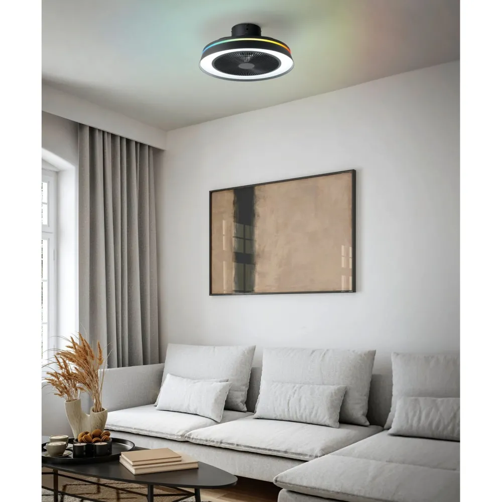Outlet Tuuletinvalaisin Vallonia RGB/CCT LED Ø48cm kaukosäädin musta Tuuletinvalaisimet
