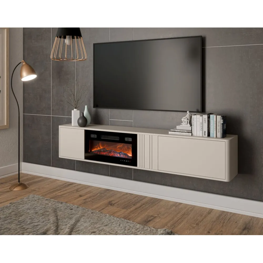 Discount TV-taso + takka Philippe 190, beige Sähkö- Ja Biotakat