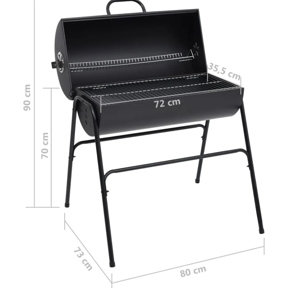 Tynnyrigrilli 2 grilliritilällä 80x95x90 cm teräs musta*FinePRICE Best