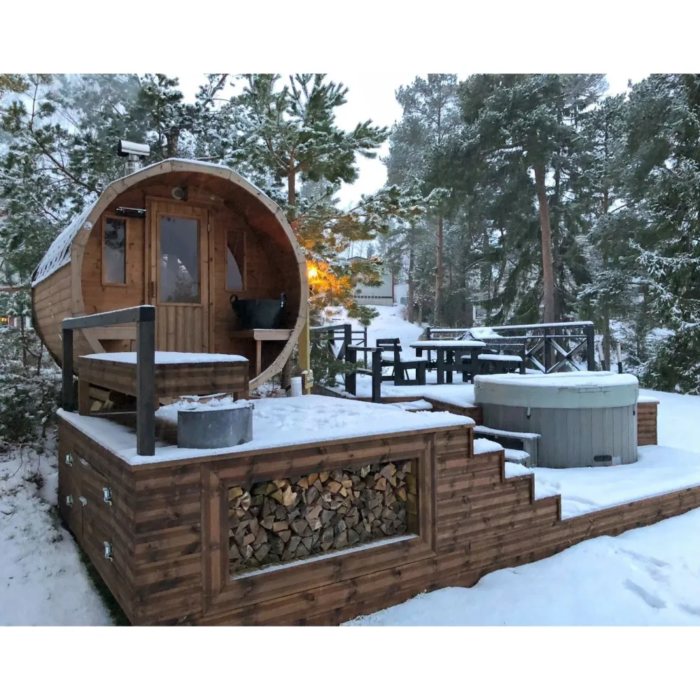 Tynnyrisauna vaakamalli Ø200x260cm lämpöpuu*SpaDealers